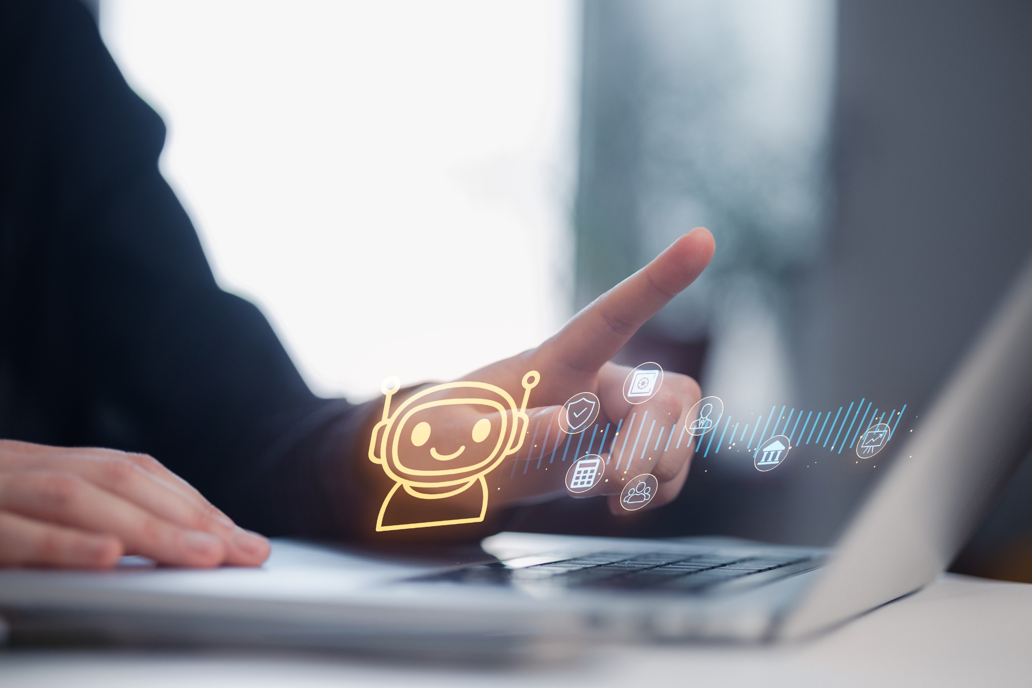 KI-Anwendungen mit einem freundlichen Chatbot-Symbol